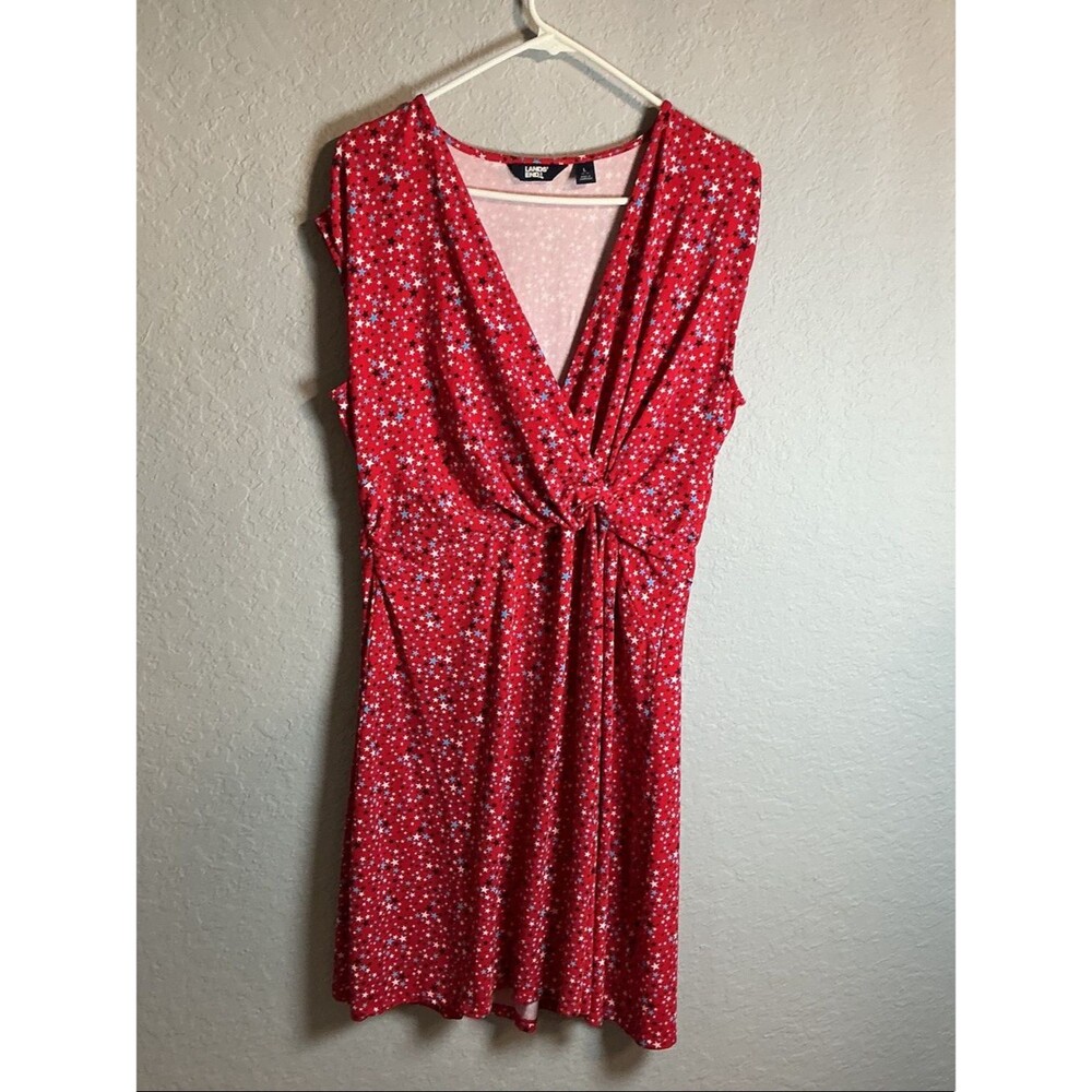 Lands End Women  Red Star-Knot V-Neck Midi Dress Size L